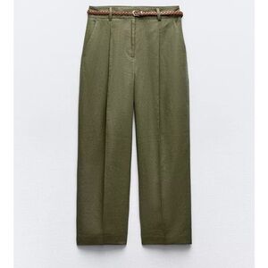 Zara linen / viscose olive cropped pants with belt